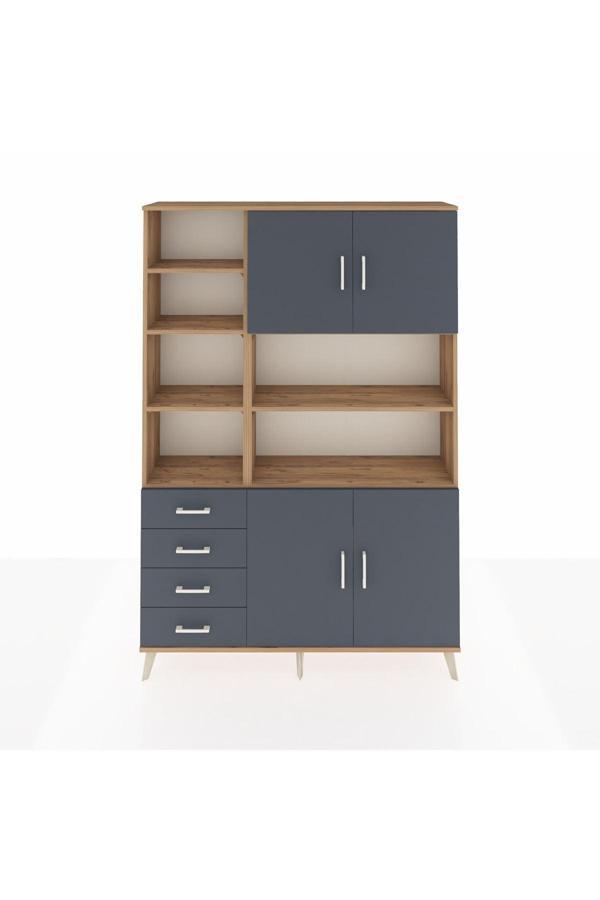 Dienni Arges Gardrop 9 Raflı 4 Çekmeceli 4 Kapaklı 132 x 30 x 195 Çam-Antrasit - Image 1