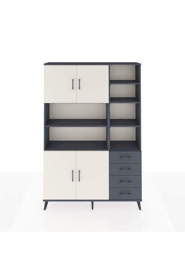 Dienni Arges Dolap 9 Raflı 4 Çekmeceli 4 Kapaklı 132 x 30 x 195 Antrasit-Aytaşı/Antrasit - Image 1