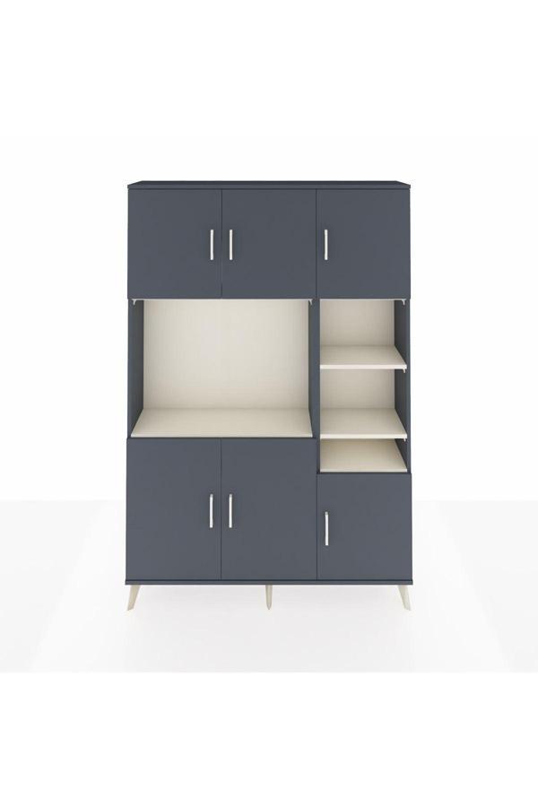 Dienni Arges Dolap 10 Raflı 6 Kapaklı 132 x 30 x 195 Antrasit-Antrasit/Aytaşı - Image 1