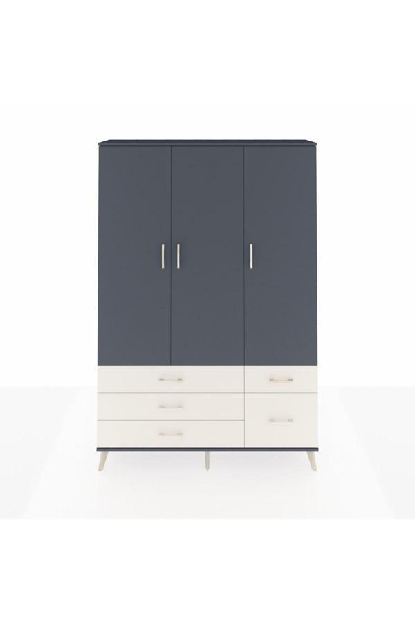 Dienni Arges Dolap 5 Raflı 5 Çekmeceli Tek Askılı 132 x 30 x 195 Antrasit-Antrasit/Aytaşı - Image 1