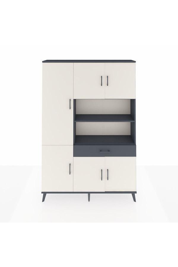 Dienni Arges Dolap 10 Raflı Tek Çekmeceli 6 Kapaklı 132 x 30 x 195 Antrasit-Aytaşı/Antrasit - Image 1