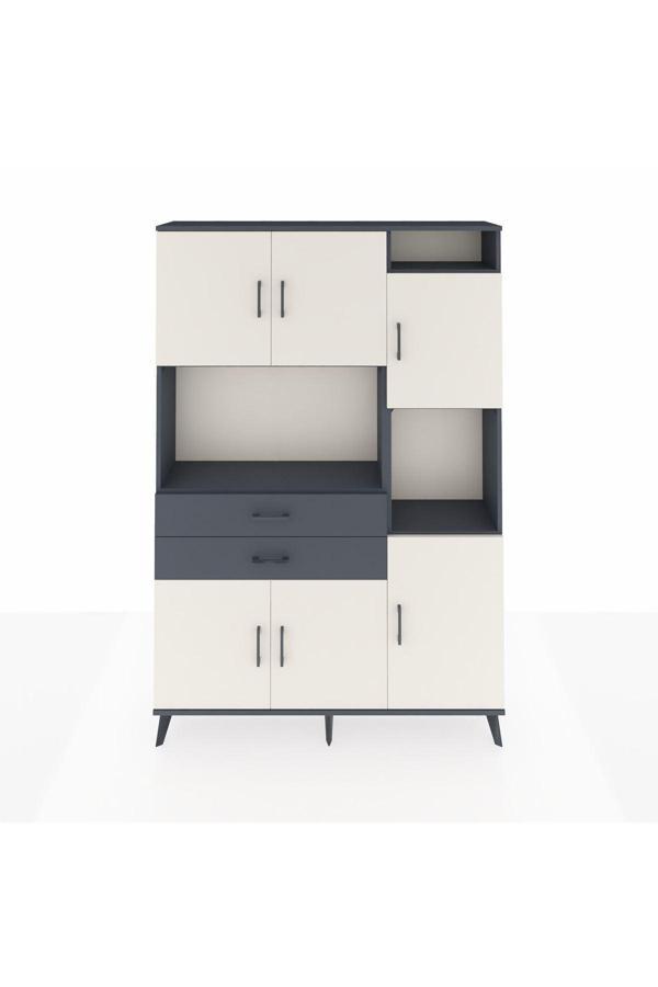 Dienni Arges Dolap 9 Raflı 2 Çekmeceli 6 Kapaklı 132 x 30 x 195 Antrasit-Aytaşı/Antrasit - Image 1