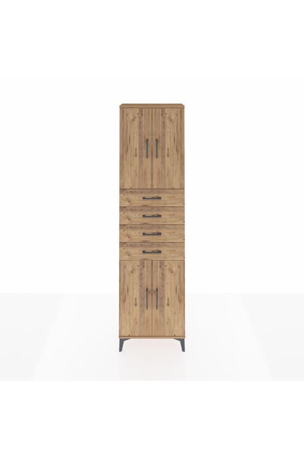 Dienni Arges Dolap 3 Raflı 4 Çekmeceli 4 Kapaklı 60 x 30 x 221 Çam-Çam - Image 1