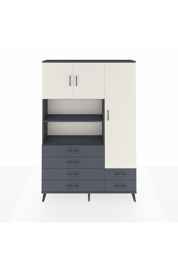 Dienni Arges Dolap 9 Raflı 6 Çekmeceli 3 Kapaklı 132 x 30 x 195 Antrasit-Aytaşı/Antrasit - Image 1