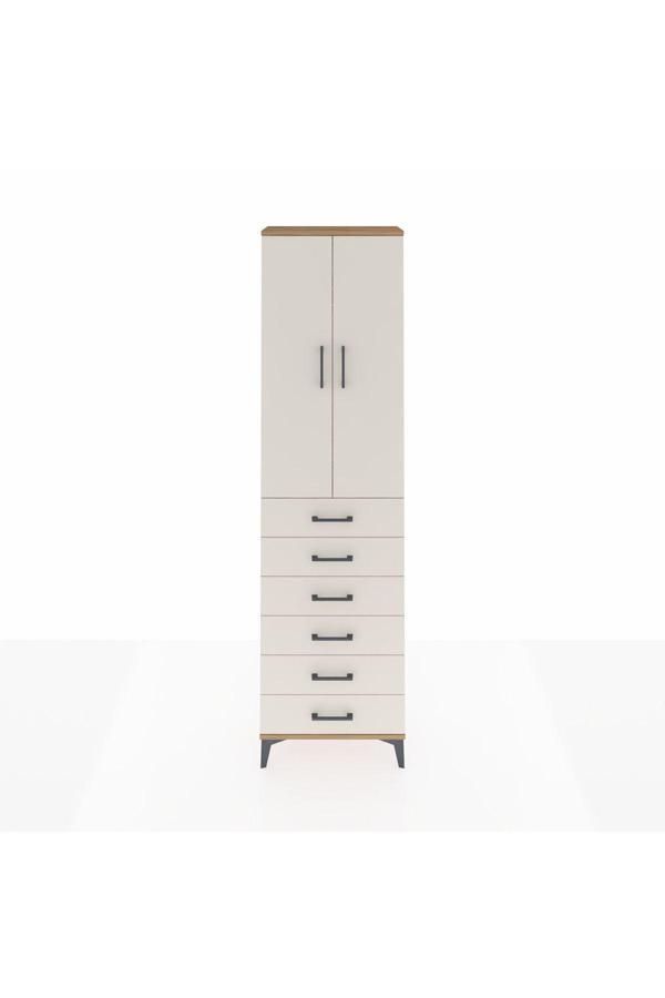 Dienni Arges Dolap 2 Raflı 6 Çekmeceli Tek Askılı 60 x 30 x 221 Çam-Aytaşı - Image 1