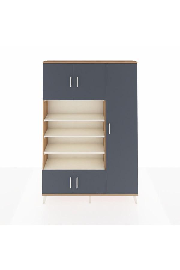 Dienni Arges Dolap 11 Raflı 5 Kapaklı 132 x 30 x 195 Çam-Antrasit/Aytaşı - Image 1