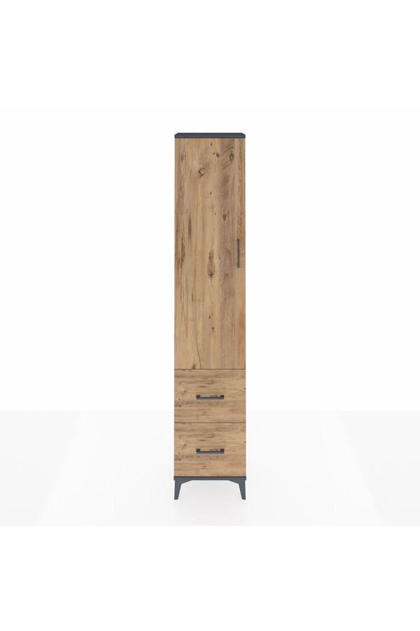 Dienni Arges Dolap 4 Raflı 2 Çekmeceli Tek Kapaklı 44 x 30 x 221 Antrasit-Çam - Image 1