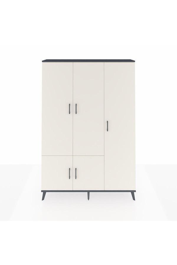 Dienni Arges Dolap 7 Raflı 5 Kapaklı Tek Askılı 132 x 30 x 195 Antrasit-Aytaşı/Çam - Image 1