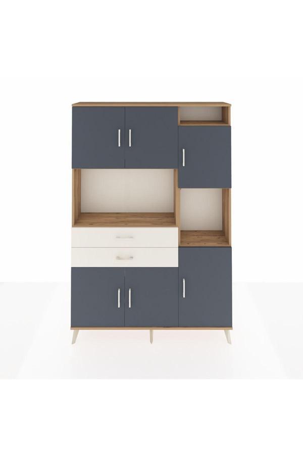 Dienni Arges Dolap 9 Raflı 2 Çekmeceli 6 Kapaklı 132 x 30 x 195 Çam-Antrasit/Aytaşı - Image 1