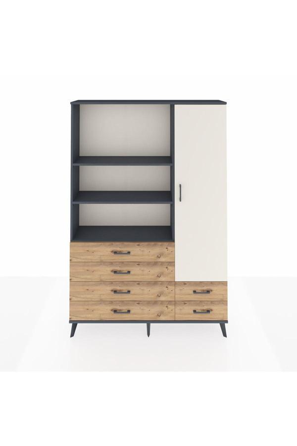 Dienni Arges Dolap 7 Raflı 6 Çekmeceli Tek Kapaklı 132 x 30 x 195 Antrasit-Aytaşı/Çam - Image 1