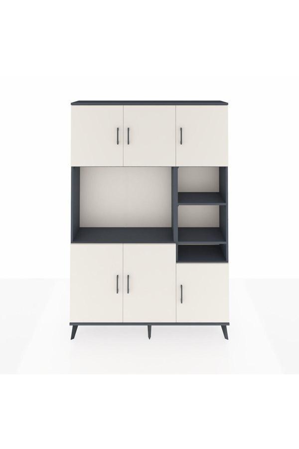 Dienni Arges Dolap 10 Raflı 6 Kapaklı 132 x 30 x 195 Antrasit-Aytaşı/Antrasit - Image 1