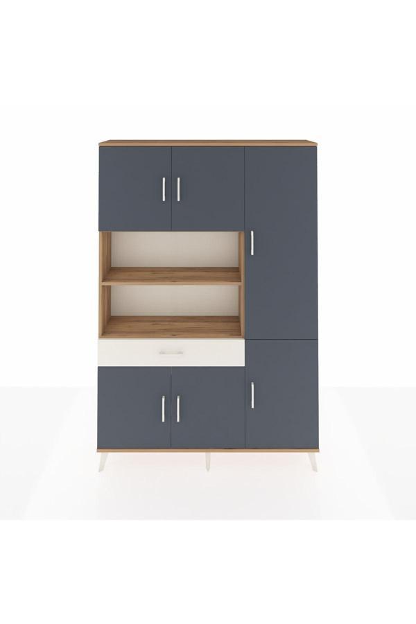 Dienni Arges Dolap 10 Raflı Tek Çekmeceli 6 Kapaklı 132 x 30 x 195 Çam-Antrasit/Aytaşı - Image 1