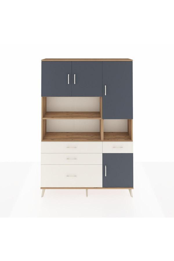 Dienni Arges Dolap 9 Raflı 4 Çekmeceli 4 Kapaklı 132 x 30 x 195 Çam-Antrasit/Aytaşı - Image 1