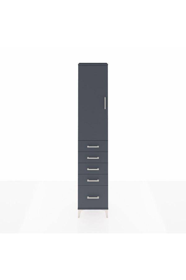 Dienni Arges Dolap 2 Raflı 5 Çekmeceli Tek Askılı 44 x 30 x 221 Antrasit-Antrasit - Image 1