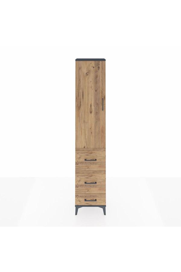 Dienni Arges Dolap 2 Raflı 3 Çekmeceli Tek Askılı 44 x 30 x 221 Antrasit-Çam - Image 1