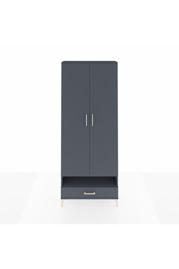 Dienni Arges Dolap 2 Raflı Tek Çekmeceli Tek Askılı 88 x 30 x 221 Antrasit-Antrasit - Image 1