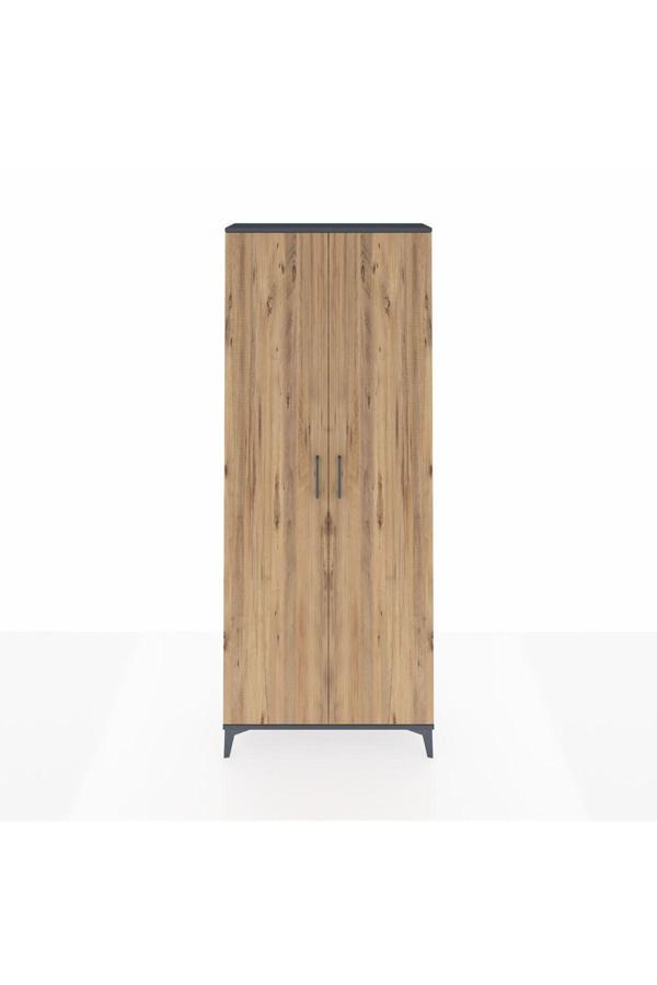 Dienni Arges Dolap 2 Raflı 2 Kapaklı Tek Askılı 88 x 30 x 221 Antrasit-Çam - Image 1