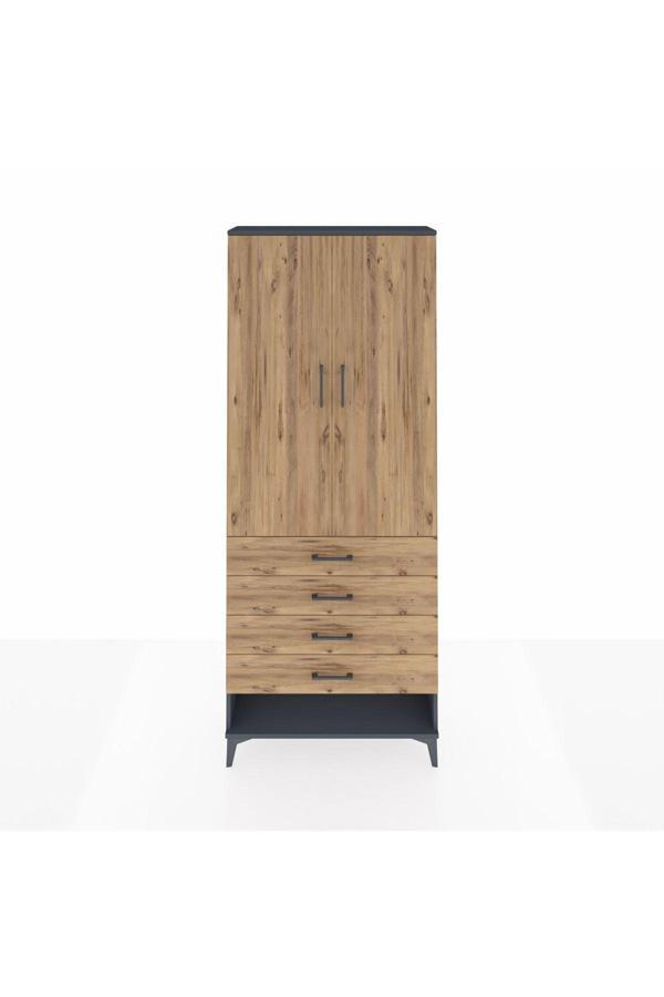 Dienni Arges Dolap 3 Raflı 4 Çekmeceli 2 Kapaklı 88 x 30 x 221 Antrasit-Çam - Image 1