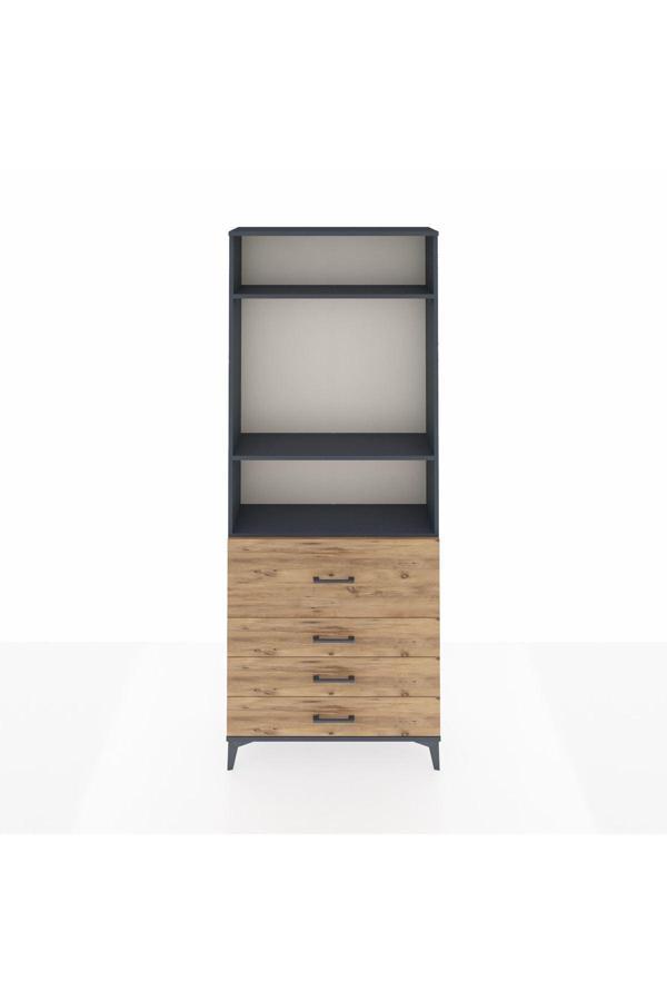 Dienni Arges Dolap 3 Raflı 4 Çekmeceli 88 x 30 x 221 Antrasit-Çam - Image 1