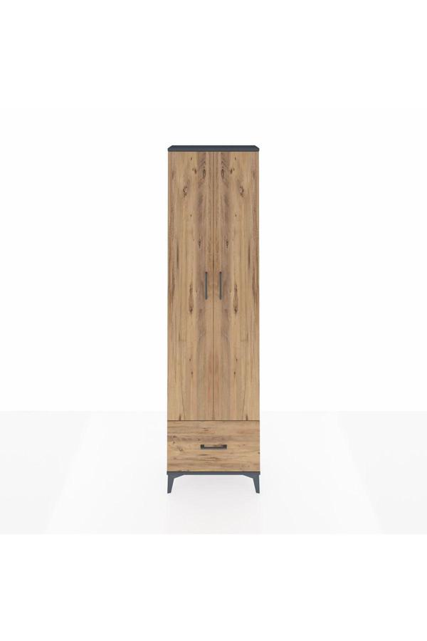 Dienni Arges Dolap 5 Raflı Tek Çekmeceli 2 Kapaklı 60 x 30 x 221 Antrasit-Çam - Image 1