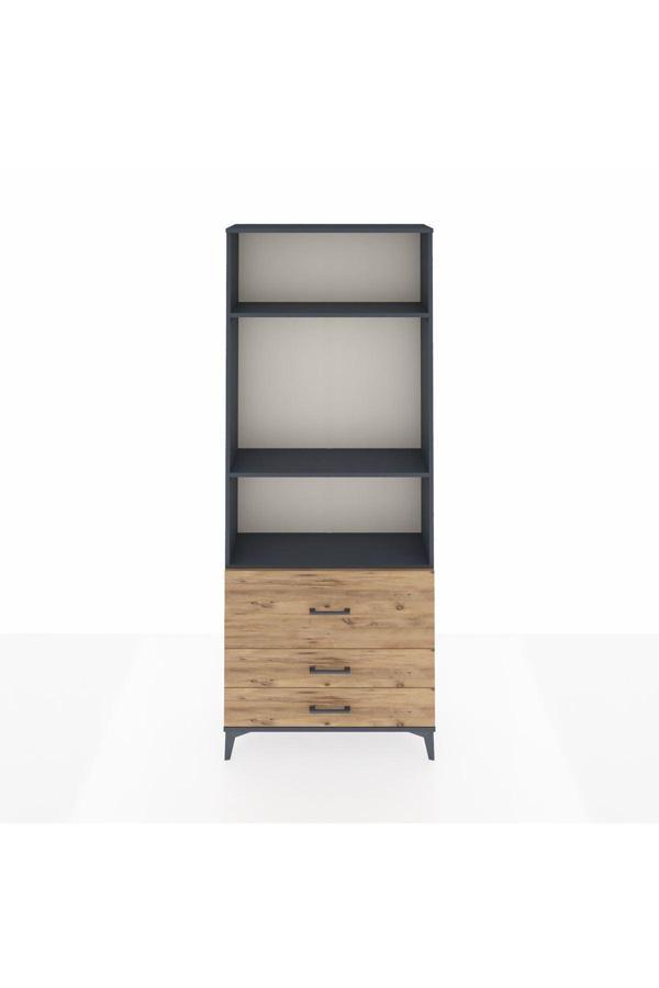 Dienni Arges Dolap 3 Raflı 3 Çekmeceli 88 x 30 x 221 Antrasit-Çam - Image 1