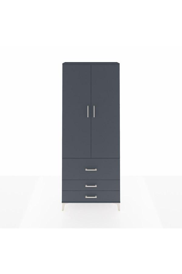 Dienni Arges Dolap 2 Raflı 3 Çekmeceli Tek Askılı 88 x 30 x 221 Antrasit-Antrasit - Image 1