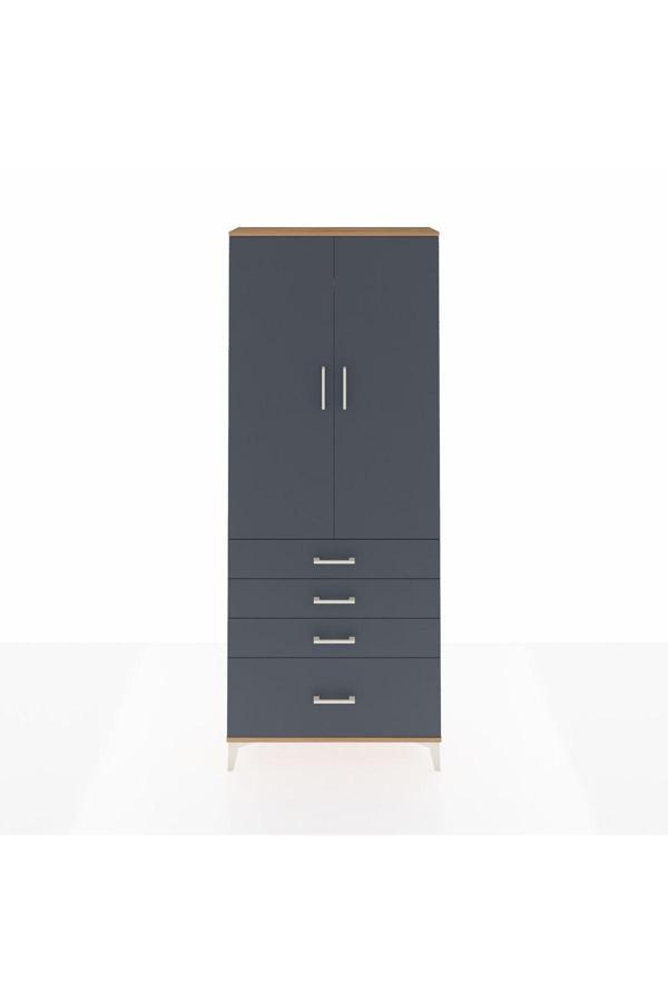 Dienni Arges Dolap 2 Raflı 4 Çekmeceli Tek Askılı 88 x 30 x 221 Çam-Antrasit - Image 1