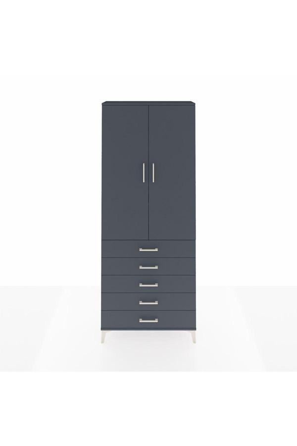 Dienni Arges Dolap 3 Raflı 5 Çekmeceli 2 Kapaklı 88 x 30 x 221 Antrasit-Antrasit - Image 1