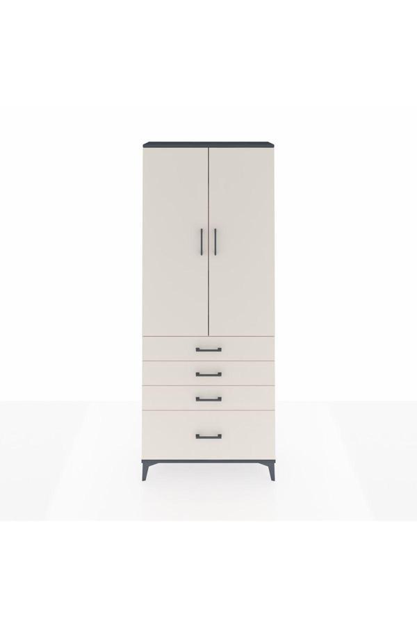 Dienni Arges Dolap 3 Raflı 4 Çekmeceli 2 Kapaklı 88 x 30 x 221 Antrasit-Aytaşı - Image 1