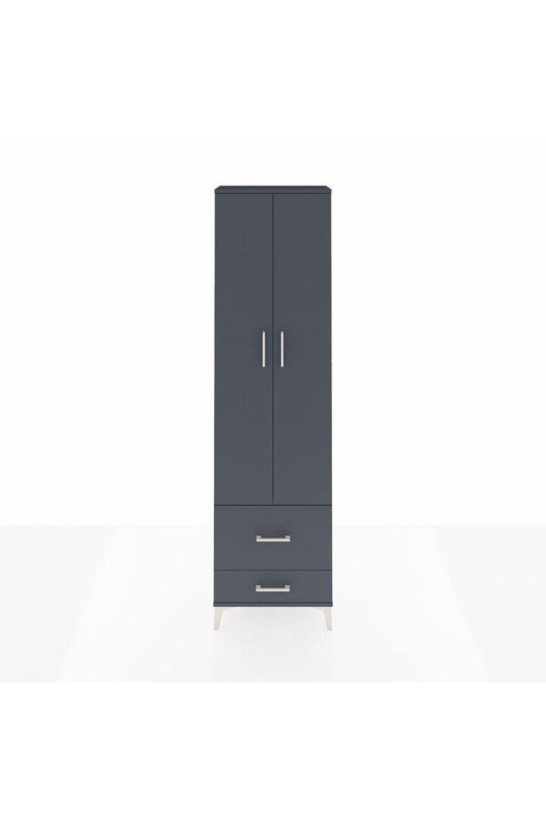 Dienni Arges Dolap 4 Raflı 2 Çekmeceli 2 Kapaklı 60 x 30 x 221 Antrasit-Antrasit - Image 1