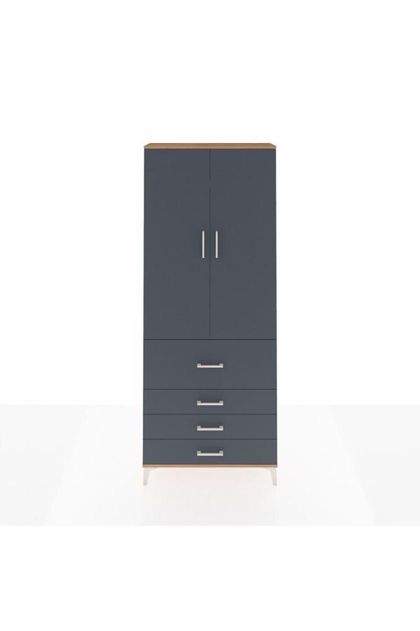 Dienni Arges Dolap 3 Raflı 4 Çekmeceli 2 Kapaklı 88 x 30 x 221 Çam-Antrasit - Image 1