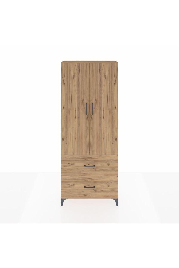 Dienni Arges Dolap 2 Raflı 2 Çekmeceli Tek Askılı 88 x 30 x 221 Çam-Çam - Image 1