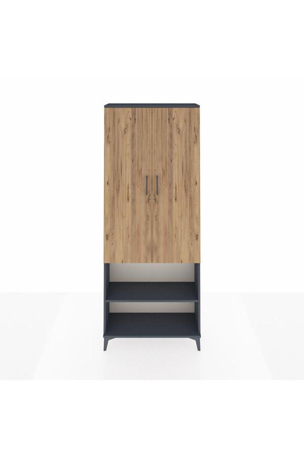 Dienni Arges Dolap 3 Raflı 2 Kapaklı Tek Askılı 88 x 30 x 221 Antrasit-Çam - Image 1