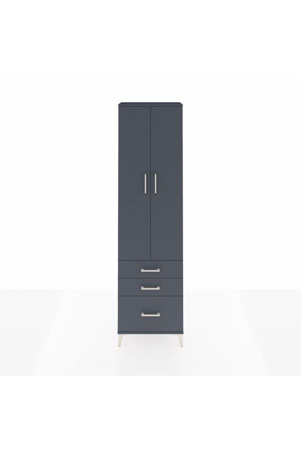 Dienni Arges Dolap 4 Raflı 3 Çekmeceli 2 Kapaklı 60 x 30 x 221 Antrasit-Antrasit - Image 1