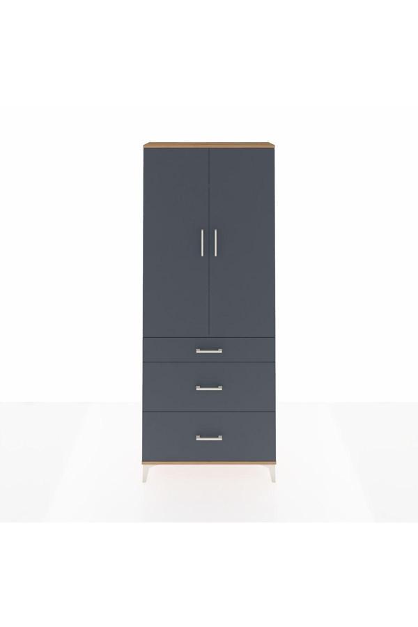 Dienni Arges Dolap 3 Raflı 3 Çekmeceli 2 Kapaklı 88 x 30 x 221 Çam-Antrasit - Image 1