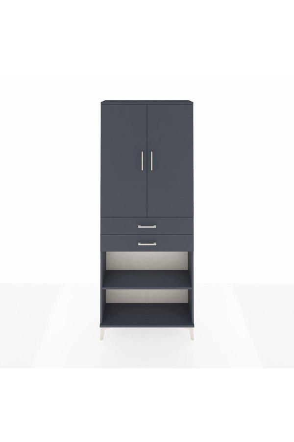 Dienni Arges Dolap 4 Raflı 2 Çekmeceli 2 Kapaklı 88 x 30 x 221 Antrasit-Antrasit - Image 1