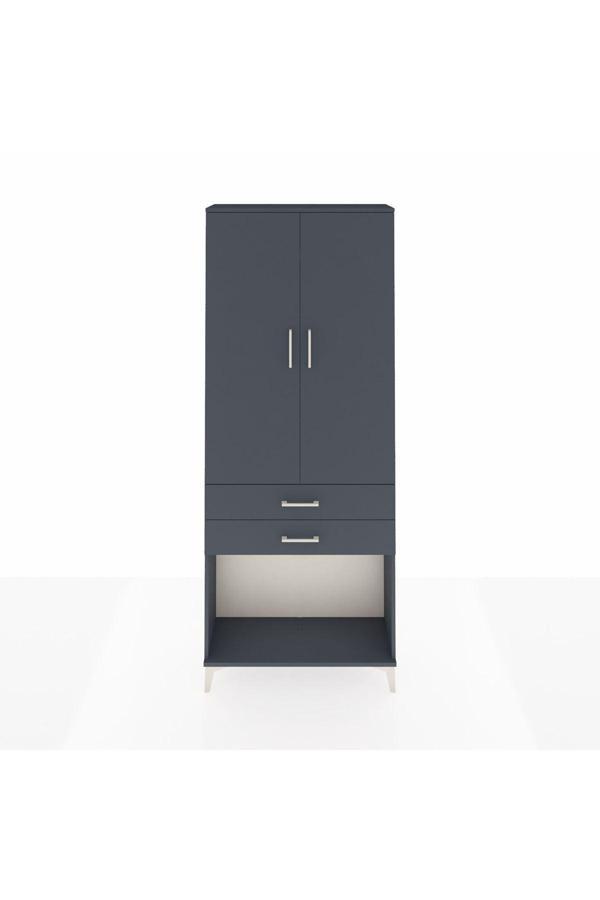 Dienni Arges Dolap 2 Raflı 2 Çekmeceli Tek Askılı 88 x 30 x 221 Antrasit-Antrasit - Image 1