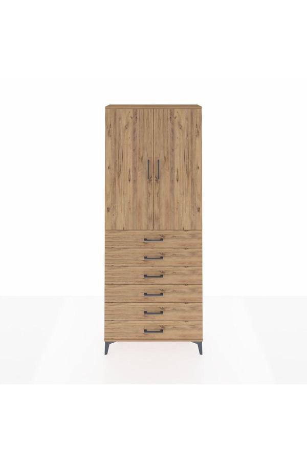 Dienni Arges Dolap 3 Raflı 6 Çekmeceli 2 Kapaklı 88 x 30 x 221 cm Çam - Çam - Image 1