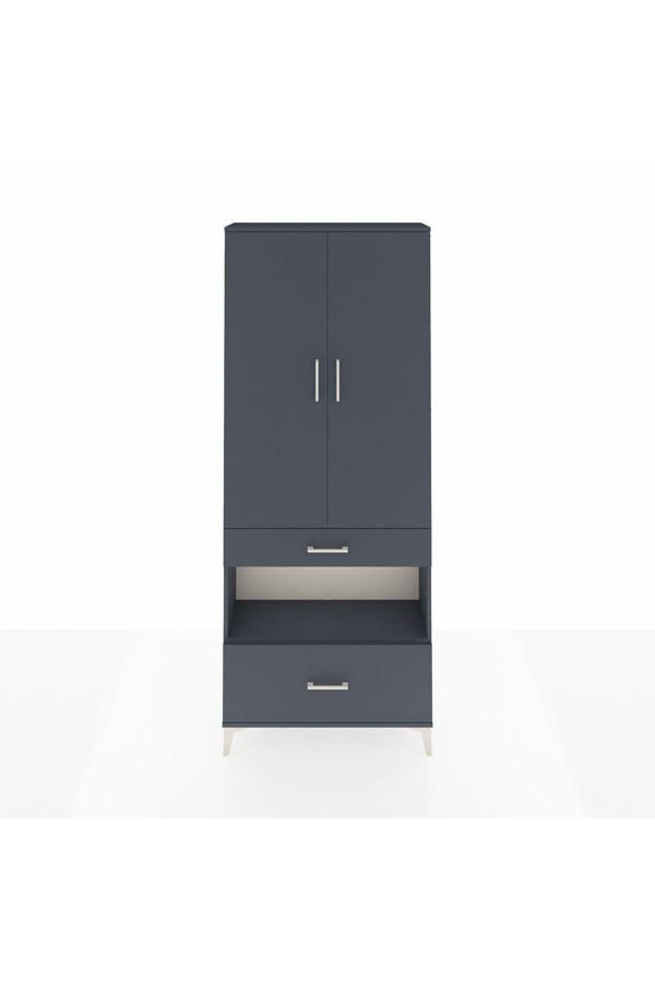 Dienni Arges Dolap 3 Raflı 2 Çekmeceli Tek Askılı 88 x 30 x 221 Antrasit-Antrasit - Image 1