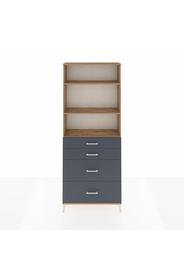 Dienni Arges Dolap 3 Raflı 4 Çekmeceli 88 x 30 x 221 Çam-Antrasit - Image 1