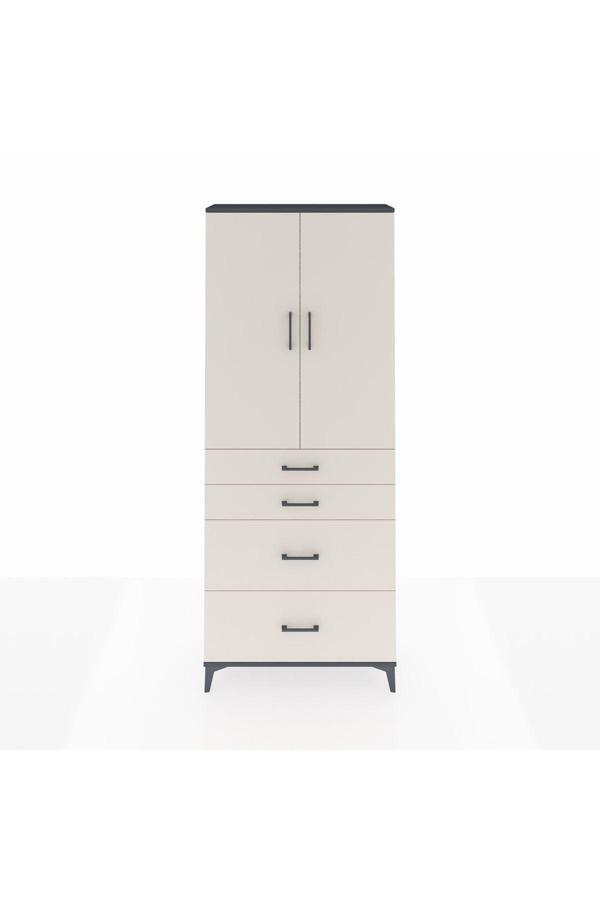 Dienni Arges Dolap 2 Raflı 4 Çekmeceli 2 Kapaklı 88 x 30 x 221 Antrasit-Aytaşı - Image 1