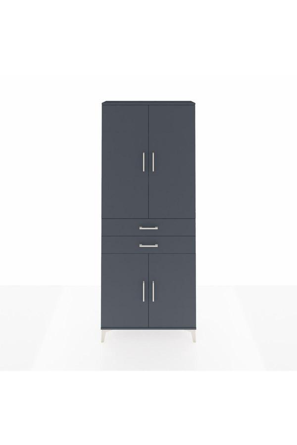 Dienni Arges Dolap 4 Raflı 2 Çekmeceli 4 Kapaklı 88 x 30 x 221 Antrasit-Antrasit - Image 1