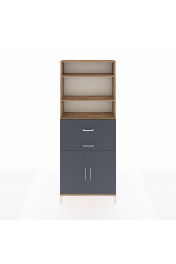 Dienni Arges Dolap 4 Raflı 2 Çekmeceli 2 Kapaklı 88 x 30 x 221 Çam-Antrasit - Image 1