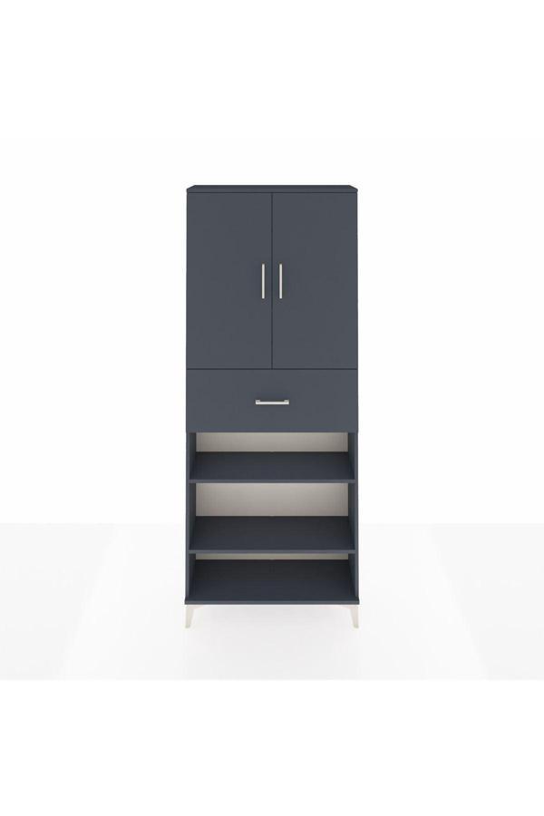 Dienni Arges Dolap 5 Raflı Tek Çekmeceli 2 Kapaklı 88 x 30 x 221 Antrasit-Antrasit - Image 1