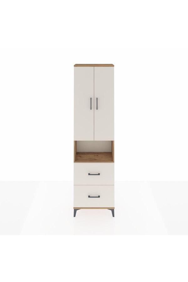 Dienni Arges Dolap 3 Raflı 2 Çekmeceli Tek Askılı 60 x 30 x 221 Çam-Aytaşı - Image 1