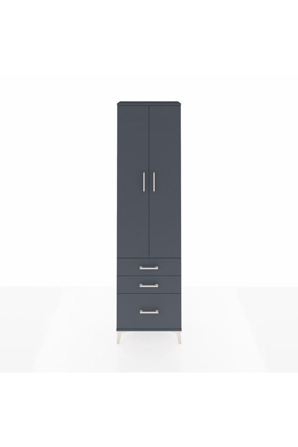 Dienni Arges Dolap 2 Raflı 3 Çekmeceli Tek Askılı 60 x 30 x 221 Antrasit-Antrasit - Image 1