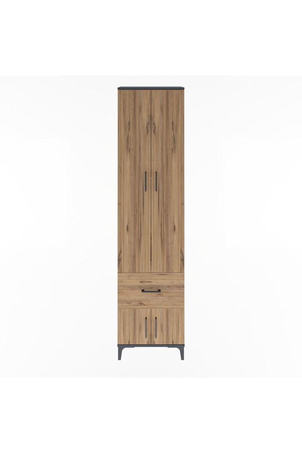 Dienni Arges Dolap 4 Raflı Tek Çekmeceli 4 Kapaklı 60 x 30 x 243 Antrasit-Çam - Image 1