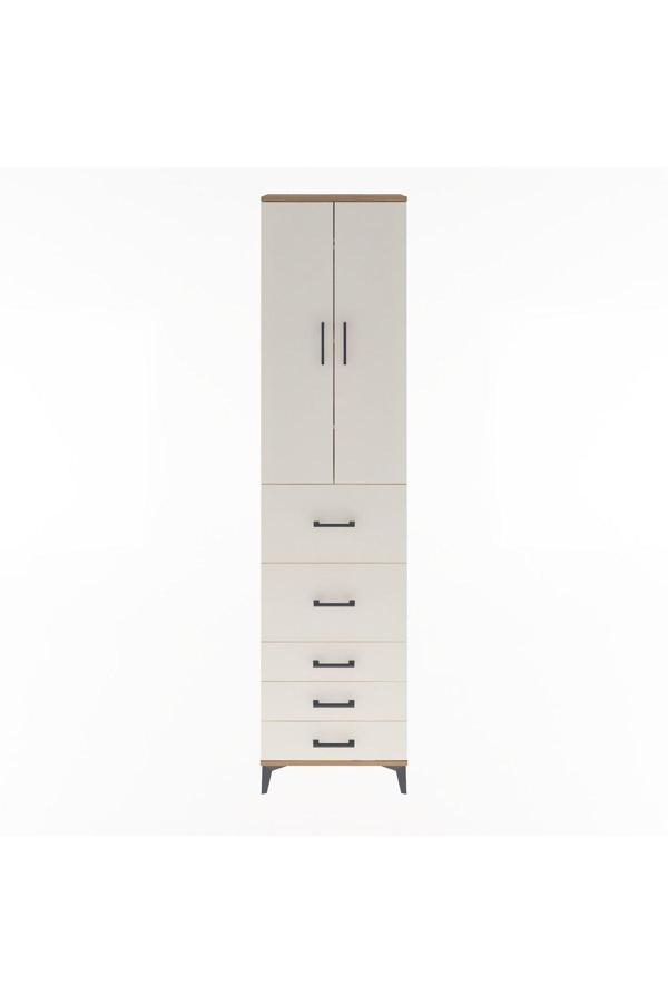 Dienni Arges Dolap 4 Raflı 5 Çekmeceli 2 Kapaklı 60 x 30 x 243 Çam-Aytaşı - Image 1