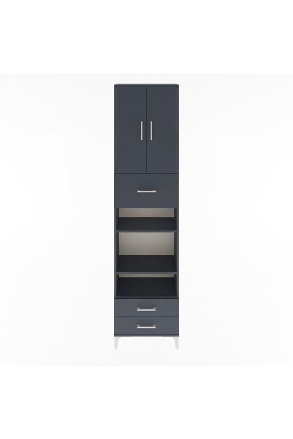 Dienni Arges Dolap 5 Raflı 3 Çekmeceli 2 Kapaklı 60 x 30 x 243 Antrasit-Antrasit - Image 1
