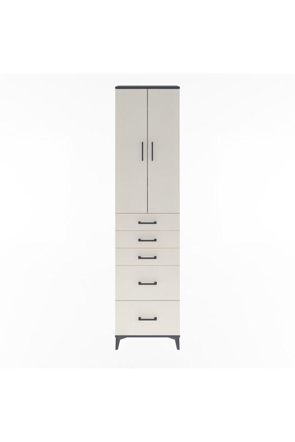 Dienni Arges Dolap 4 Raflı 5 Çekmeceli 2 Kapaklı 60 x 30 x 243 Antrasit-Aytaşı - Image 1